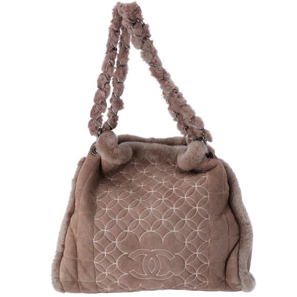 Chanel Chocolate Bar Shearling Suede Stitched CC Tote Dark Brown - Picture 1 of 7